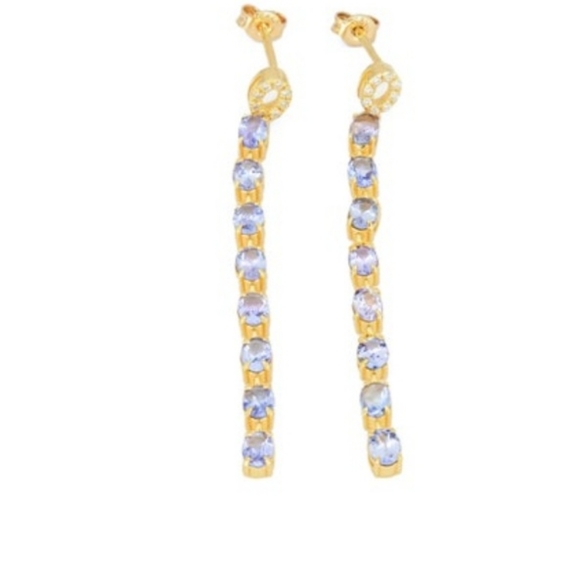 Tanzanite 3.2 ct tw and diamond 0.16 ct tw dangle earrings studs in 14k gold - Picture 4 of 6